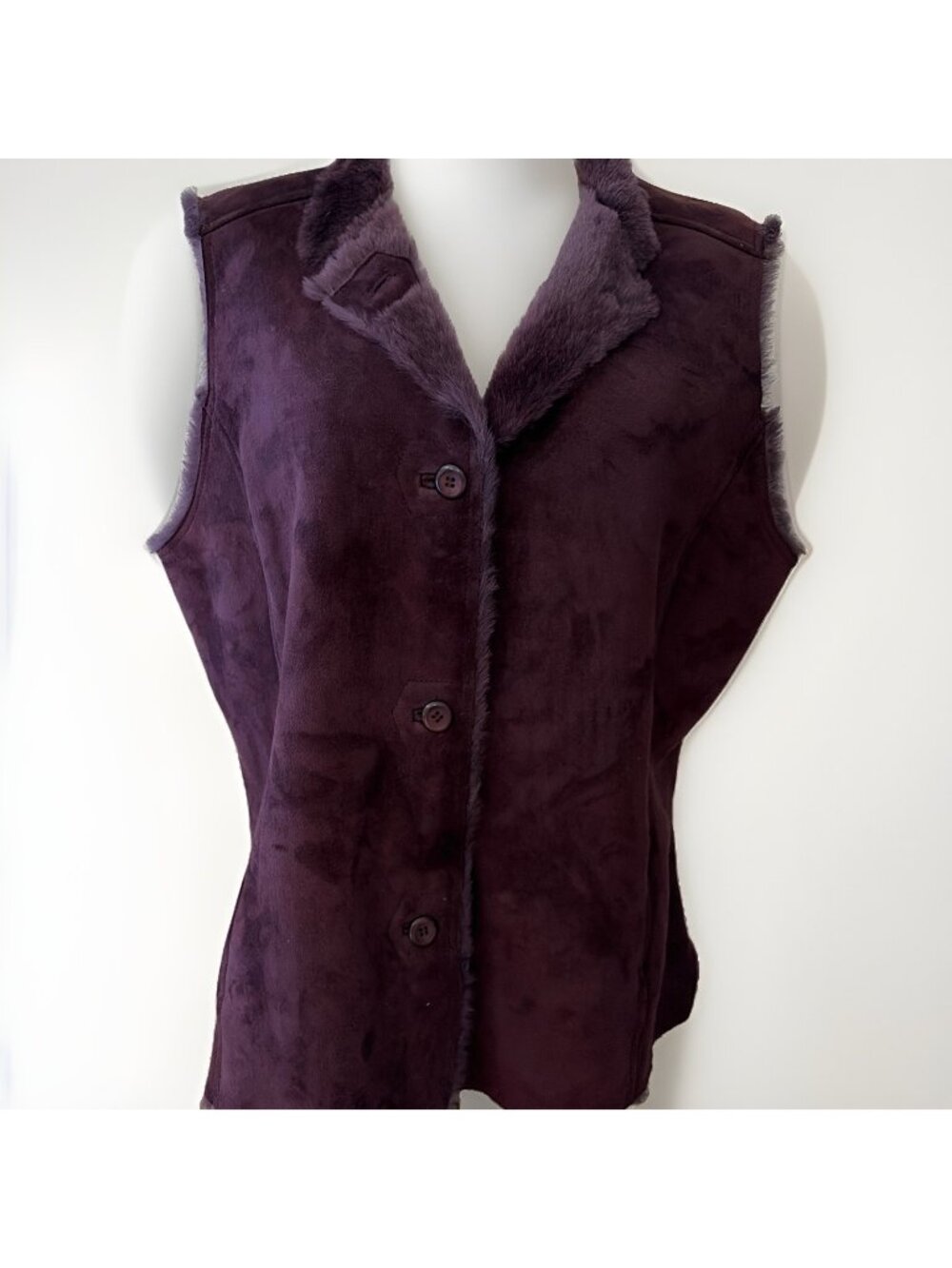 VTG Pendleton Womens Leather Suede Vest Size L Tall Burgundy Shearling Lining